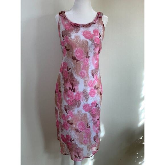 Vtg 90s Y2K Chiffon Floral Dress Pink S Fairycore Romantic Balletcore French - Picture 1 of 8